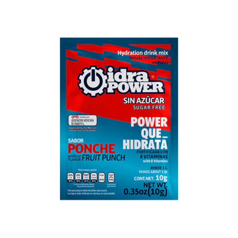 IDRAPOWER BEBIDA HIDRATANTE SIN AZÚCAR VARIOS SABORES 10 GRAMOS (1LT) - 20 PIEZAS