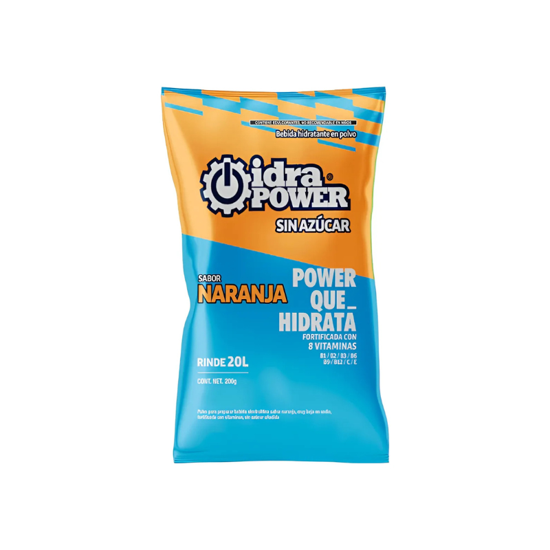 IDRAPOWER BEBIDA HIDRATANTE SIN AZÚCAR VARIOS SABORES 200 GRAMOS (20L) - 1 PIEZA