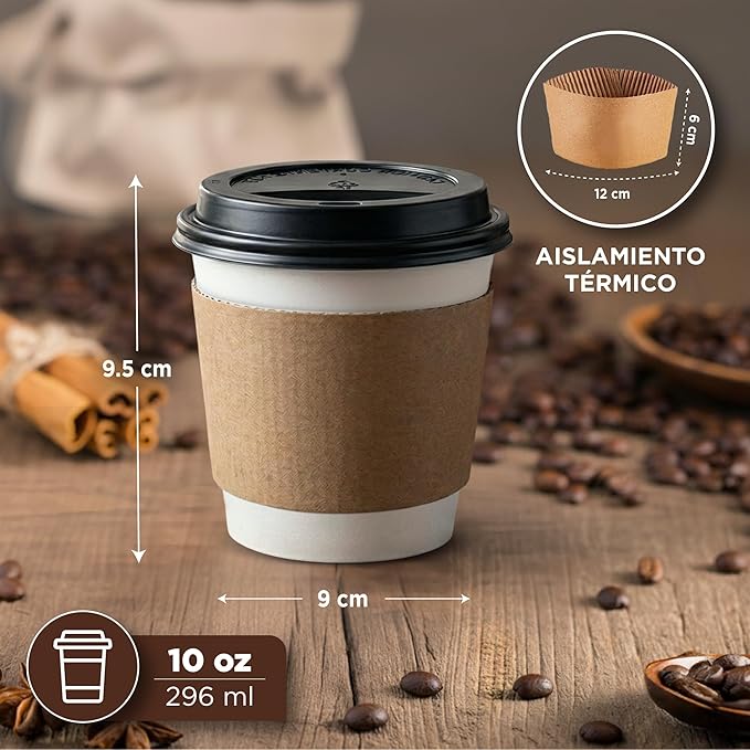 VASOS PARA CAFÉ 10 OZ BERRY GREEN CON TAPA Y MANGA - PAQ 100