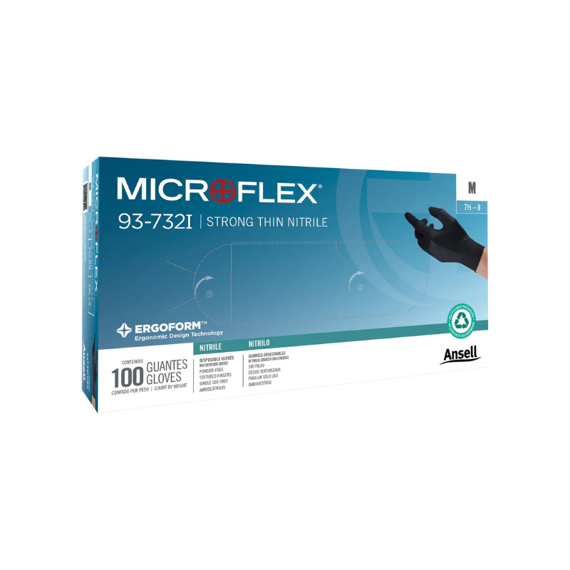 GUANTE DE NITRILO NEGRO ANSELL MICROFLEX 93-732I - 100 PIEZAS
