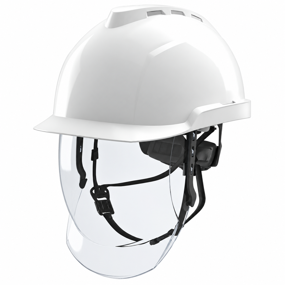 Casco de Seguridad V-Gard 950 Blanco con Visor Integrado y Barboquejo 4 Puntos