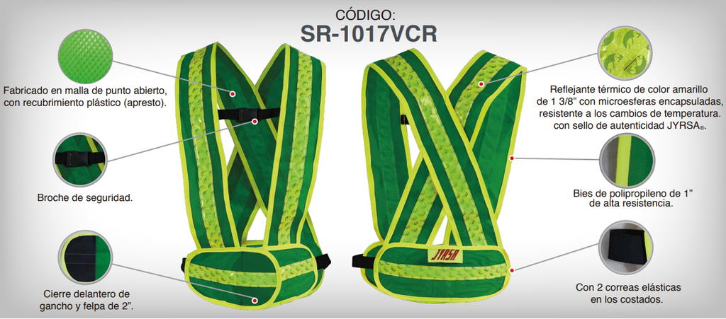 CHALECO TIPO CARRILLERO DE MALLA VERDE CON REFLEJANTE REF‑1010 - 1 PIEZA