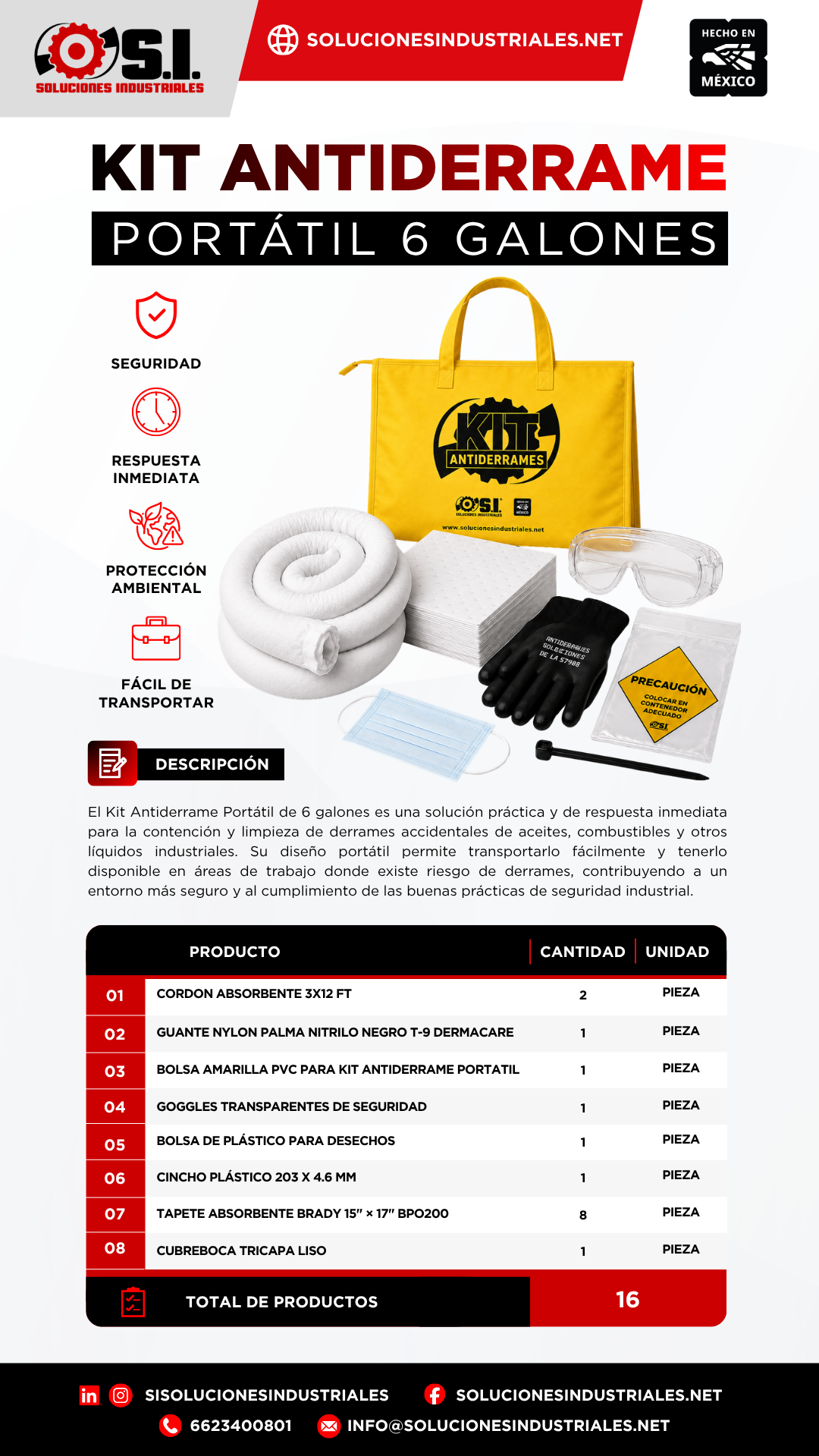 KIT ANTIDERRAME PORTÁTIL UNIVERSAL 6.5 GALONES