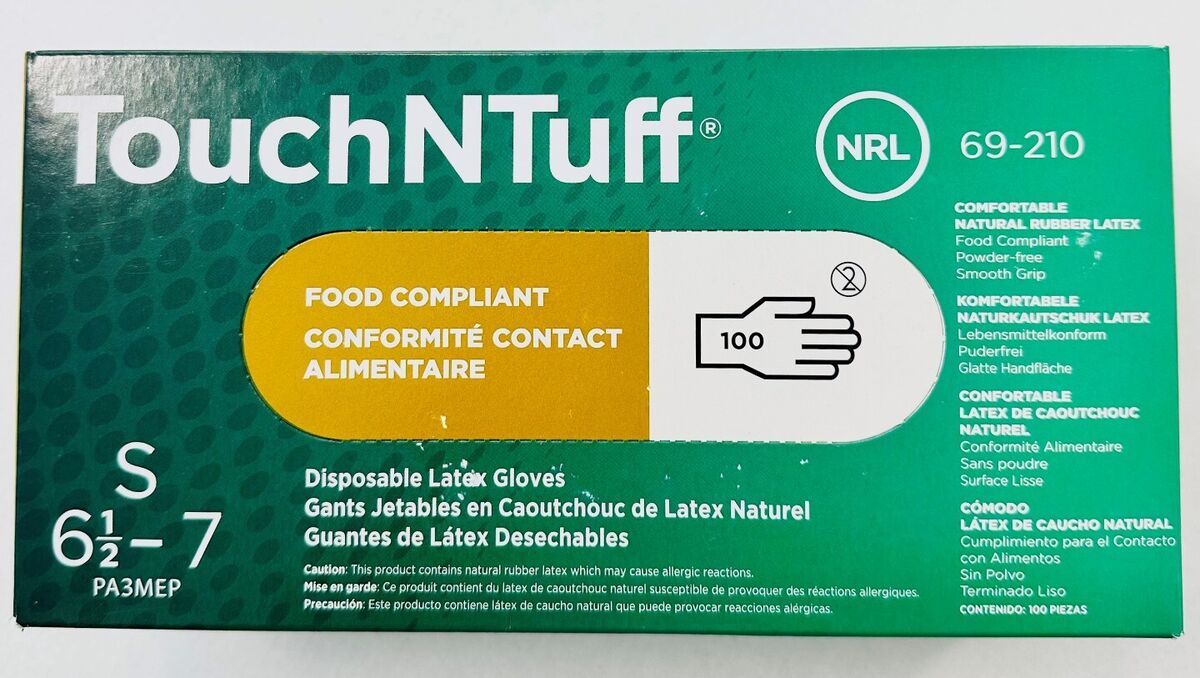 GUANTE DE LATEX SIN POLVO CON 100 PIEZAS - ANSELL TOUCHNTUFF 69-318 - 1 CAJA CON 100 PIEZAS