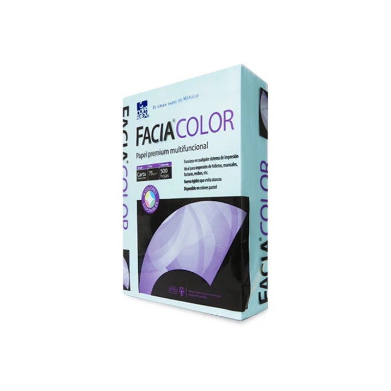 PAPEL BOND CARTA AZUL PASTEL FACIA COLOR 37G CAJA CON 500 HOJAS