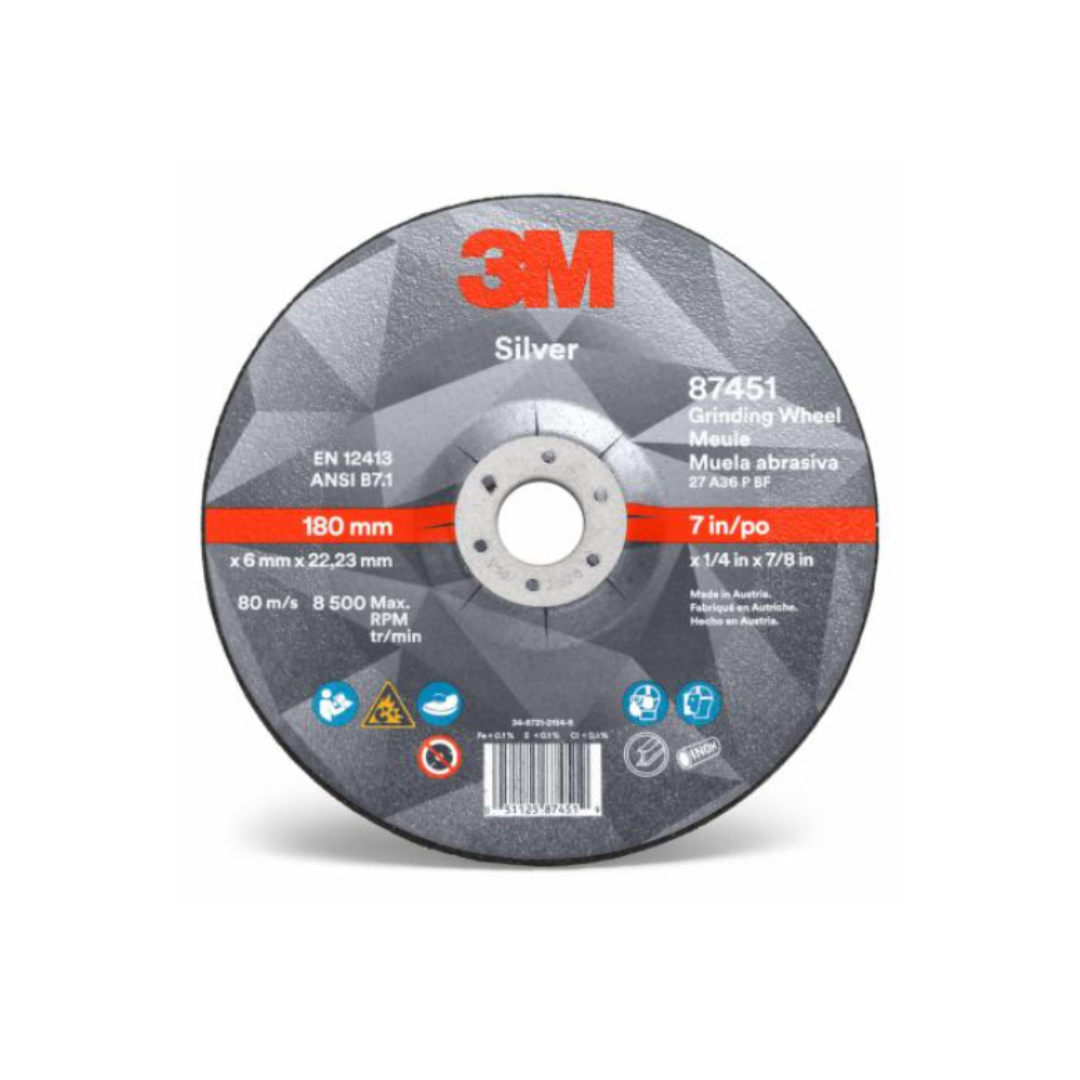 Disco de Desbaste - Silver 87451, T27, 7 in x 0.25 in x 0.87 in - 10 piezas - 3M