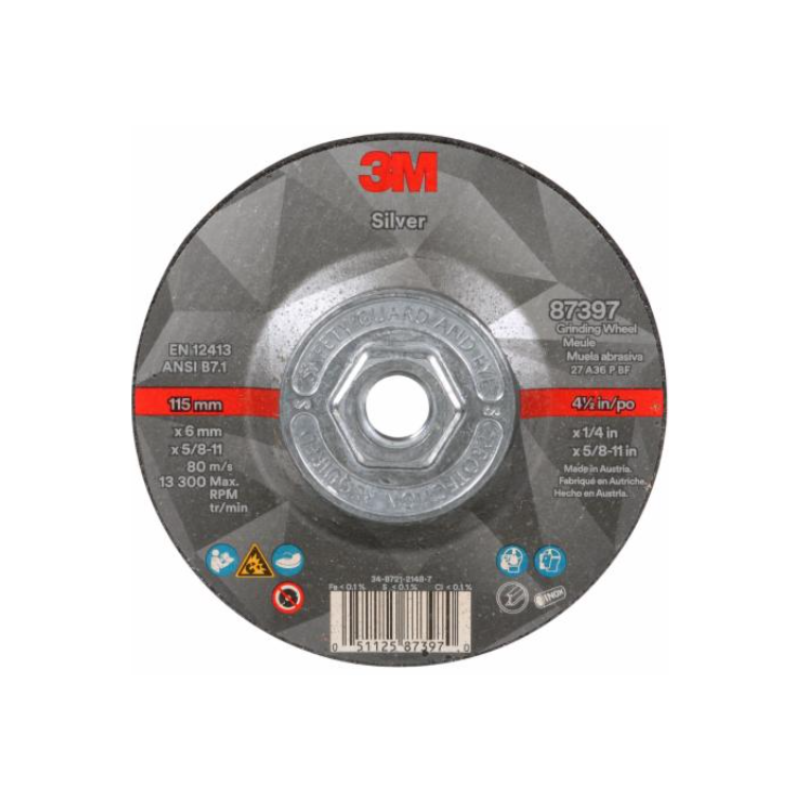 DISCO ABRASIVO 3M 87397 SILVER T27 4 1/2" GRANO 36+ - 1 PIEZA