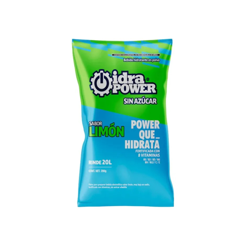 IDRAPOWER BEBIDA HIDRATANTE SIN AZÚCAR VARIOS SABORES 200 GRAMOS (20L) - 1 PIEZA
