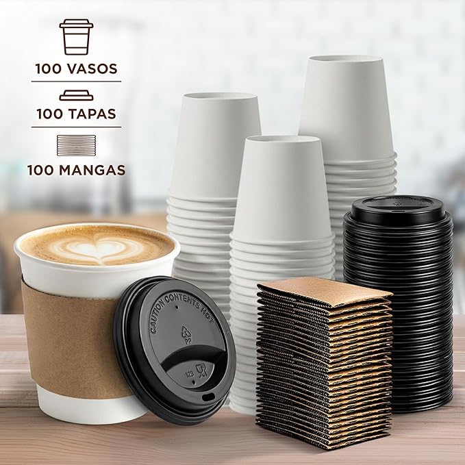 VASOS PARA CAFÉ 10 OZ BERRY GREEN CON TAPA Y MANGA - PAQ 100