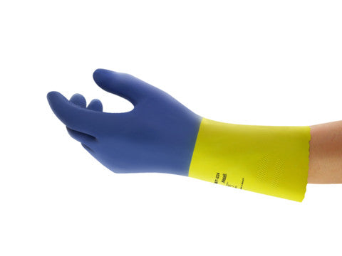 GUANTE RESISTENTE A QUÍMICOS DE LÁTEX/NEOPRENO, COLOR AZUL/AMARILLO, ANSELL ALPHATEC 87-224, TALLA L