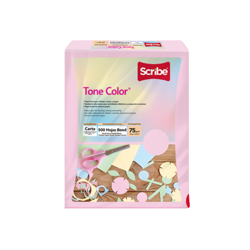 PAPEL BOND SCRIBE TONE COLOR ROSA PASTEL 500 HOJAS
