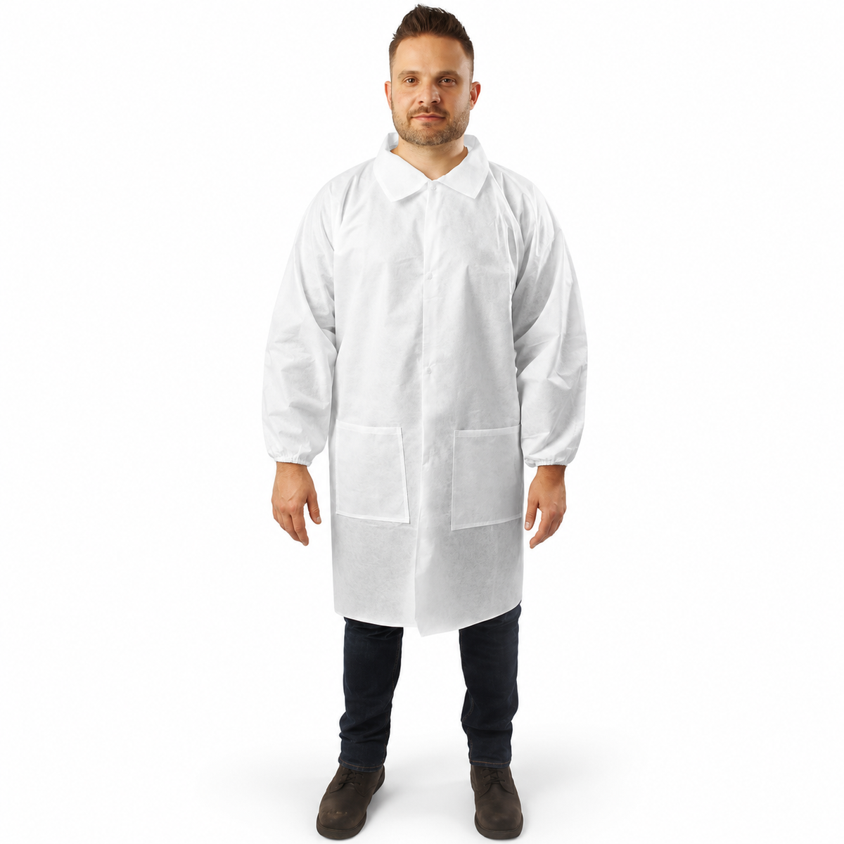 BATA DE LABORATORIO DESECHABLE BLANCA TELA LAMINADA - 1 PIEZA