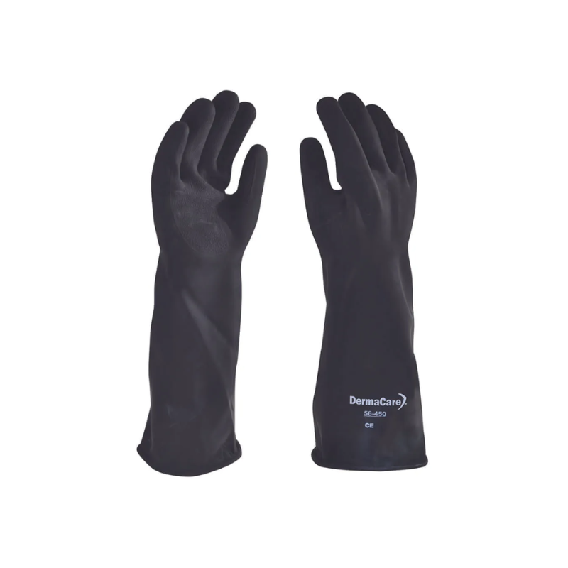 GUANTES DE LÁTEX NEGRO DERMACARE 56‑450 RESISTENTES A QUÍMICOS 45 CM - 1 PAR