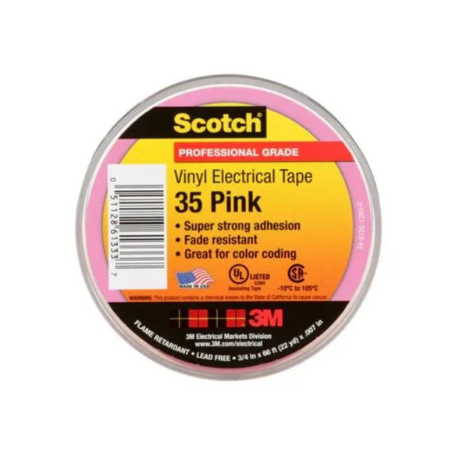 SCOTCH® VINYL COLOR CODING ELECTRICAL TAPE 35, 3/4 IN X 66 FT, PINK
