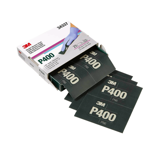 HOJA ABRASIVA FLEXIBLE 5.5" X 6.8" P400 3M 34337 - 25 PIEZAS